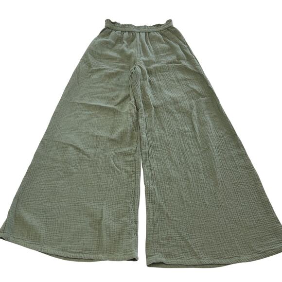 Aerie Pants Womens Small Green Wide Leg Pool To Party Gauzy Cotton Coastal - Picture 2 of 11
